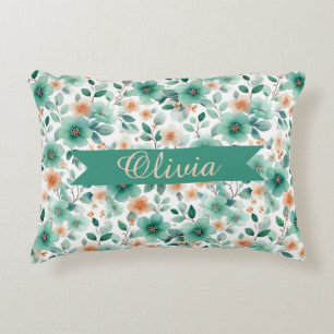Vintage Spring Green Floral Personalized Decorative Cushion