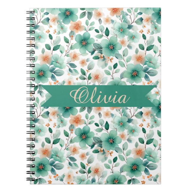 Vintage Spring Green Floral Personalized Notebook (Front)