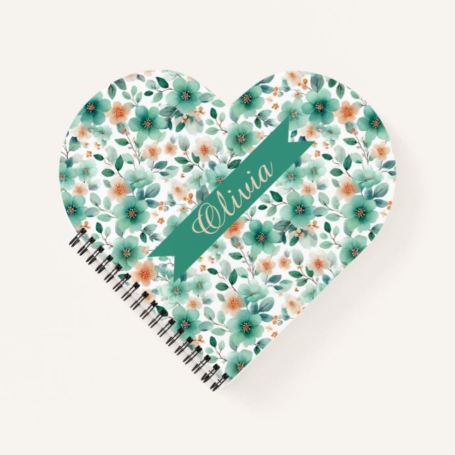 Vintage Spring Green Floral Personalized Notebook (Front)