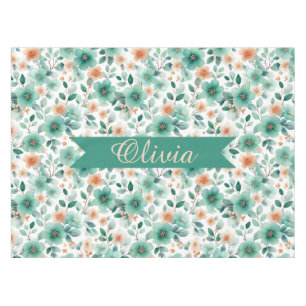 Vintage Spring Green Floral Personalized Tablecloth