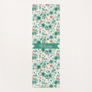 Vintage Spring Green Floral Personalized Yoga Mat