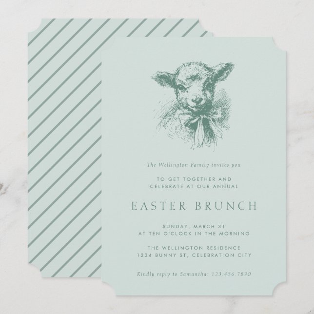 Vintage Spring Lamb Elegant Easter Brunch Invitation (Front/Back)