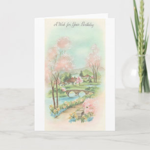 Vintage Spring Meadow Birthday Wish Card