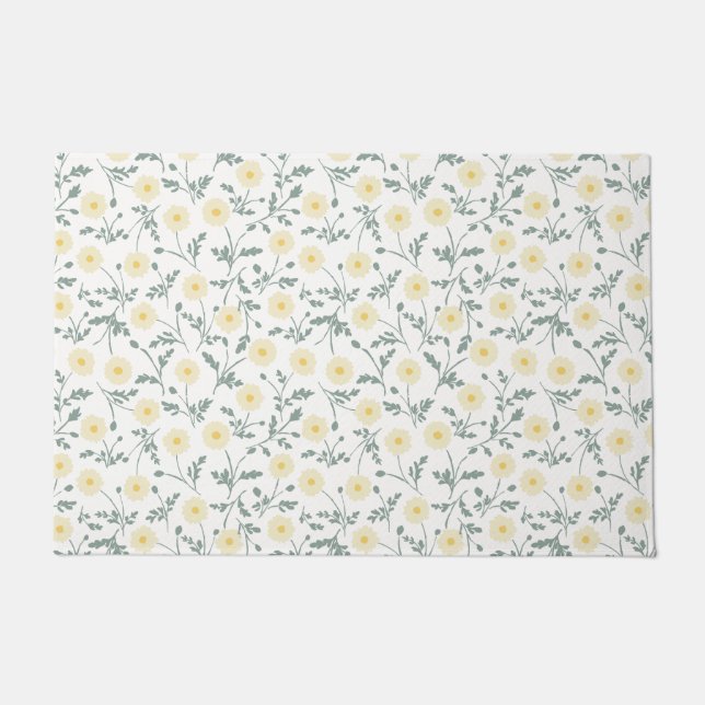 Vintage Spring Modern Farmhouse Daisy Pattern Doormat (Front)