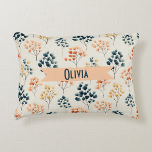 Vintage Spring Orange and Green Botanical Name Decorative Cushion