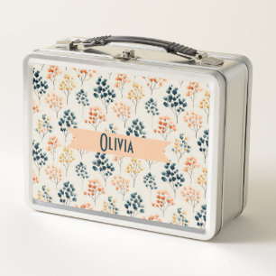 Vintage Spring Orange and Green Botanical Name Metal Lunch Box