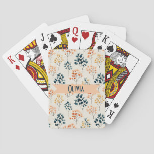 Vintage Spring Orange and Green Botanical Name Playing Cards