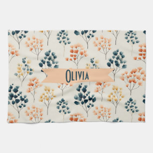 Vintage Spring Orange and Green Botanical Name Tea Towel