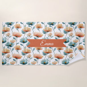 Vintage Spring Orange Flowers Personalized Beach Towel