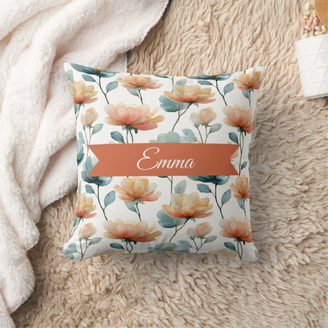 Vintage Spring Orange Flowers Personalized Cushion (Blanket)