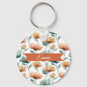 Vintage Spring Orange Flowers Personalized Key Ring