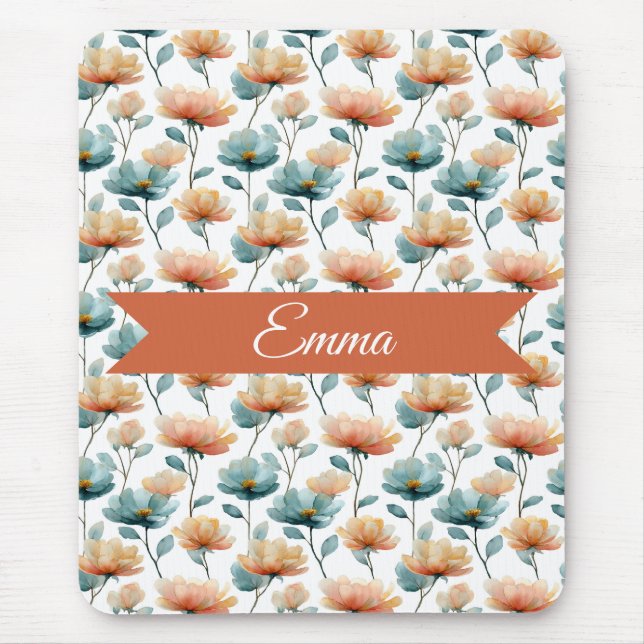 Vintage Spring Orange Flowers Personalized Mouse Mat (Front)