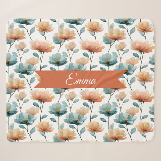 Vintage Spring Orange Flowers Personalized Sherpa Blanket (Front (Horizontal))