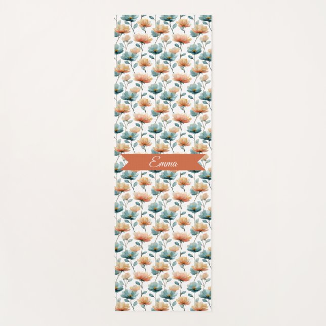 Vintage Spring Orange Flowers Personalized Yoga Mat (Front)
