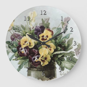 Vintage Spring Pansies Large Clock