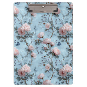 Vintage Spring Peonies on Blue Clipboard
