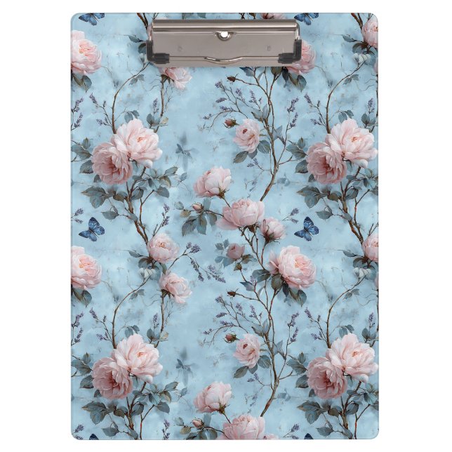 Vintage Spring Peonies on Blue Clipboard (Front)