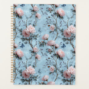 Vintage Spring Peonies on Blue Planner
