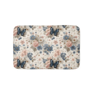 Vintage Spring Pink and Blue Florals & Butterfly Bath Mat