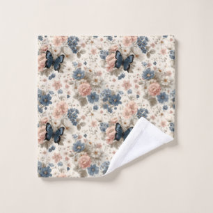 Vintage Spring Pink and Blue Florals & Butterfly Bath Towel Set