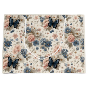 Vintage Spring Pink and Blue Florals & Butterfly Large Gift Bag