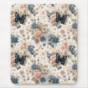 Vintage Spring Pink and Blue Florals & Butterfly Mouse Mat
