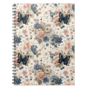 Vintage Spring Pink and Blue Florals & Butterfly Notebook
