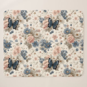 Vintage Spring Pink and Blue Florals & Butterfly Sherpa Blanket