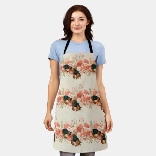 Vintage Spring Pink Flowers with Butterflies Apron