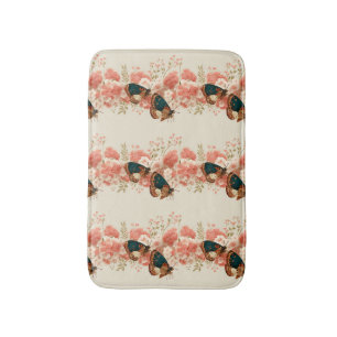 Vintage Spring Pink Flowers with Butterflies Bath Mat