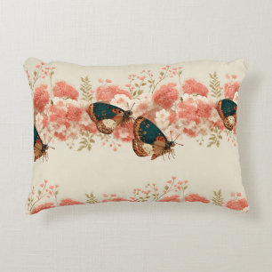 Vintage Spring Pink Flowers with Butterflies Decorative Cushion
