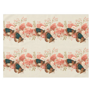 Vintage Spring Pink Flowers with Butterflies Tablecloth