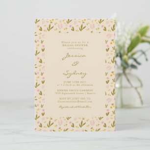 Vintage Spring Pink Green Floral Bridal Shower  Invitation