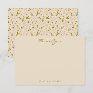 Vintage Spring Pink Green Floral Wedding Custom Thank You Card