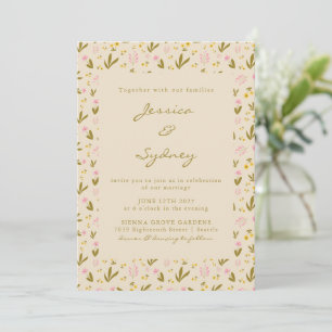 Vintage Spring Pink Green Flowers Floral Wedding Invitation