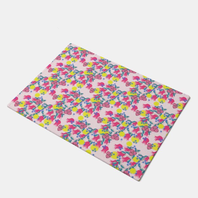 Vintage Spring Pink Tulips Flowers Blossom Doormat (Angled)