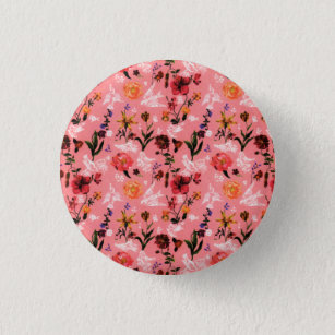 Vintage Spring Pink White Bird Flowers Watercolor 3 Cm Round Badge