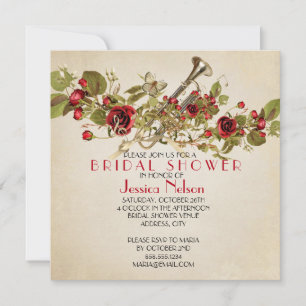 Vintage Spring Red Roses Music Bridal Shower Invitation