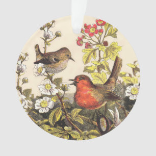 Vintage Spring Robin Songbirds Botanical Floral Ornament