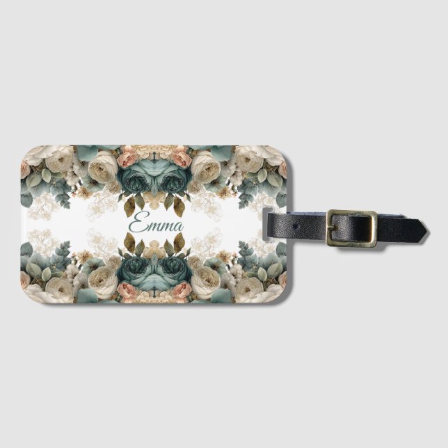 Vintage Spring Rose Garden Personalized Luggage Tag (Front Horizontal)
