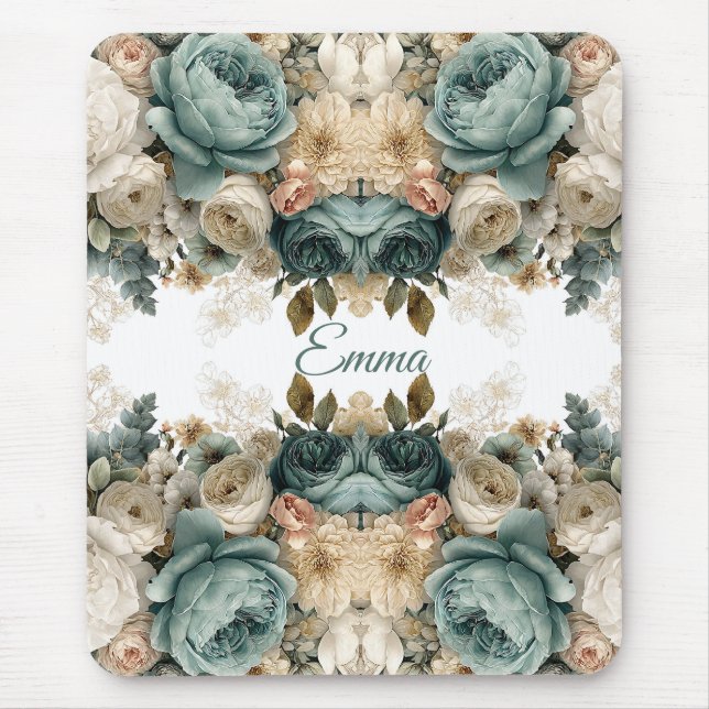 Vintage Spring Rose Garden Personalized Mouse Mat (Front)