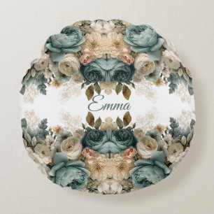 Vintage Spring Rose Garden Personalized Round Cushion