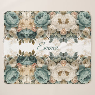 Vintage Spring Rose Garden Personalized Sherpa Blanket