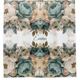 Vintage Spring Rose Garden Personalized Shower Curtain
