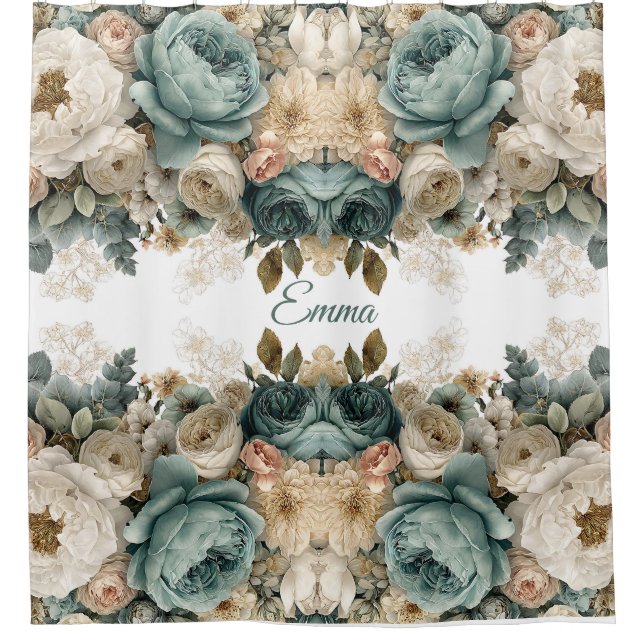 Vintage Spring Rose Garden Personalized Shower Curtain (Front)