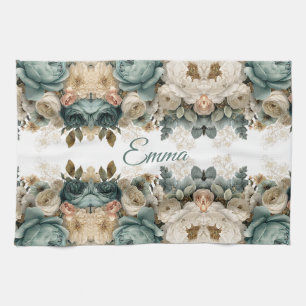 Vintage Spring Rose Garden Personalized Tea Towel