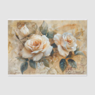 Vintage Spring Roses Postcard Decoupage Print Tissue Paper