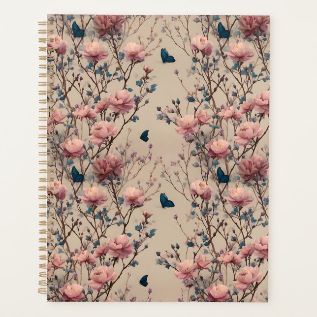Vintage Spring Roses with Blue Butterflies Planner (Front)