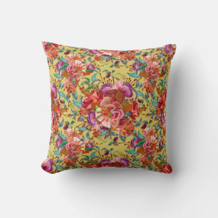 Vintage Spring Watercolor Fuchsia Blooms Cushion