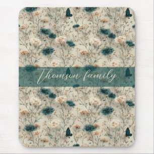 Vintage Spring Wildflowers & Butterfly for Family Mouse Mat
